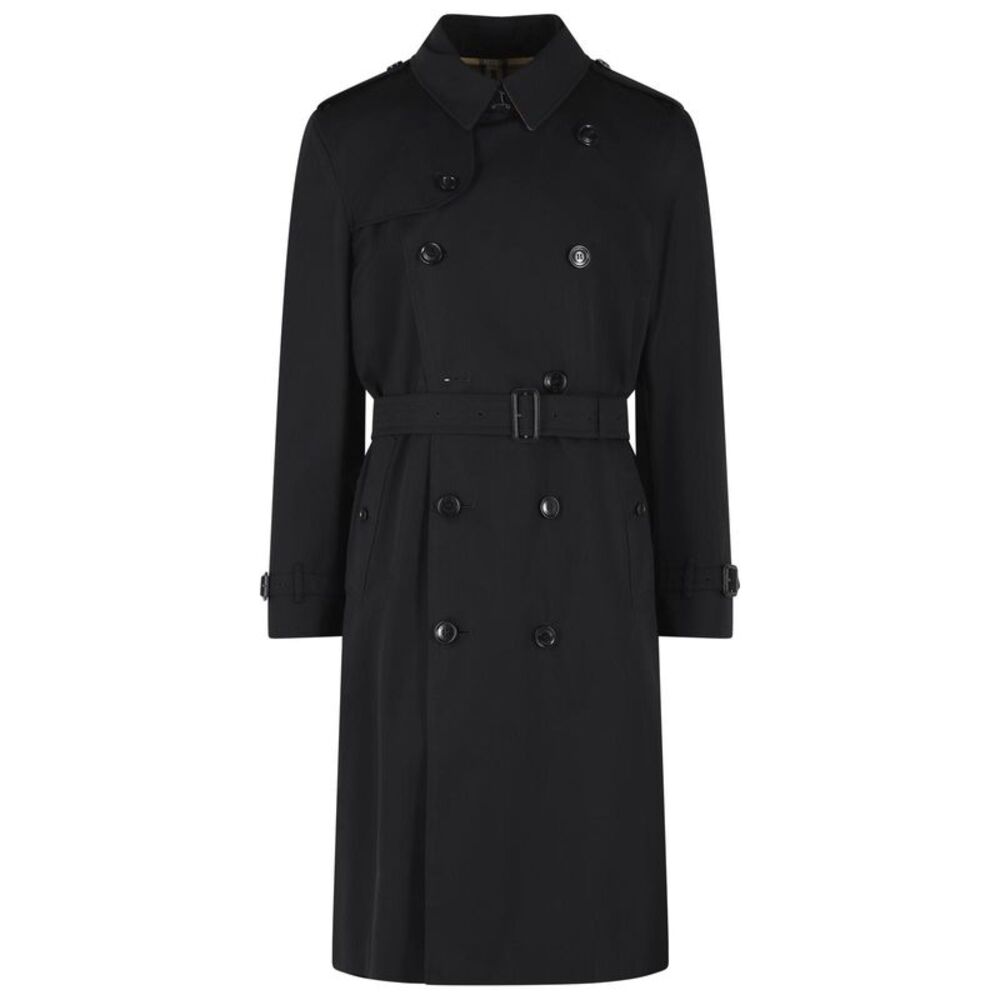 Burberry Long Black Cotton 'Kensington' Trench Coat Men
